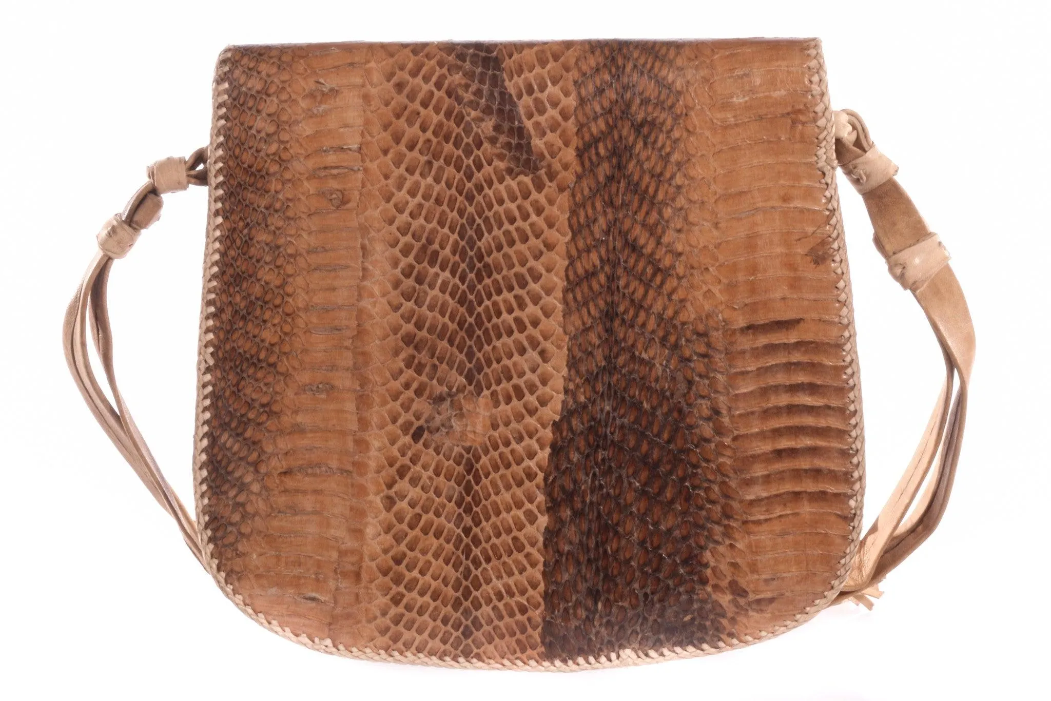 Vintage Cross Body Handbag Light Brown Snakeskin with Tassel