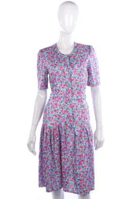 Vintage drop waist belted floral dress. UK 10