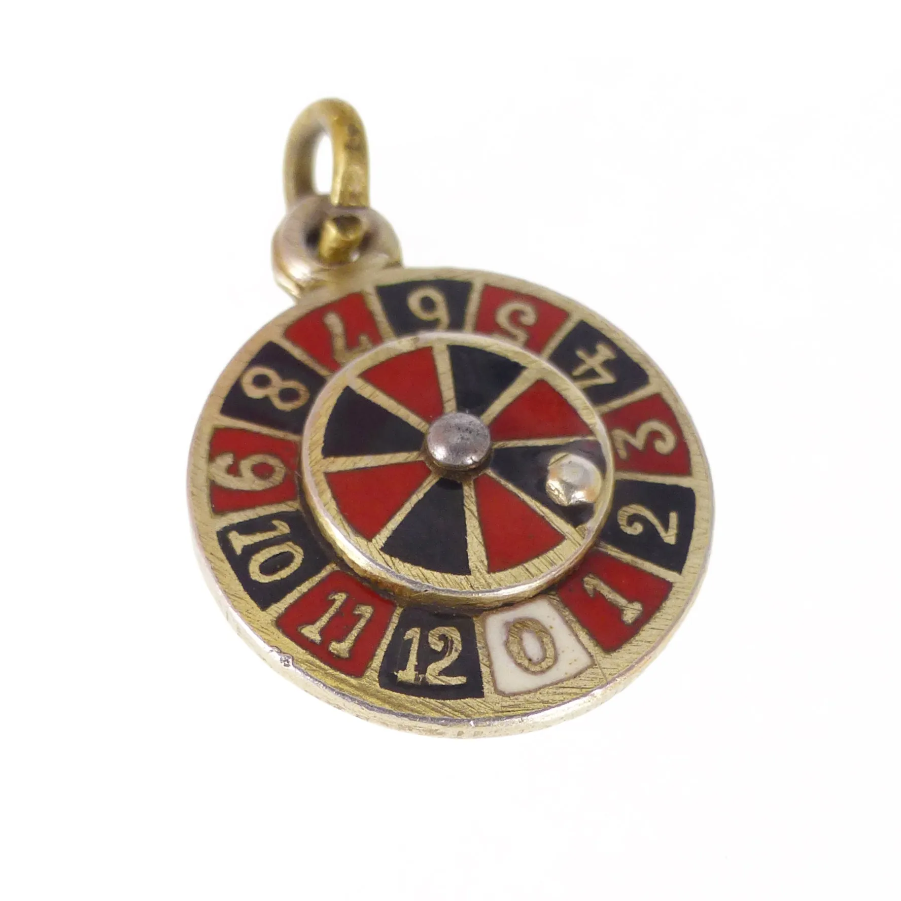 Vintage Silver Gilt Enamel Spinning Roulette Charm