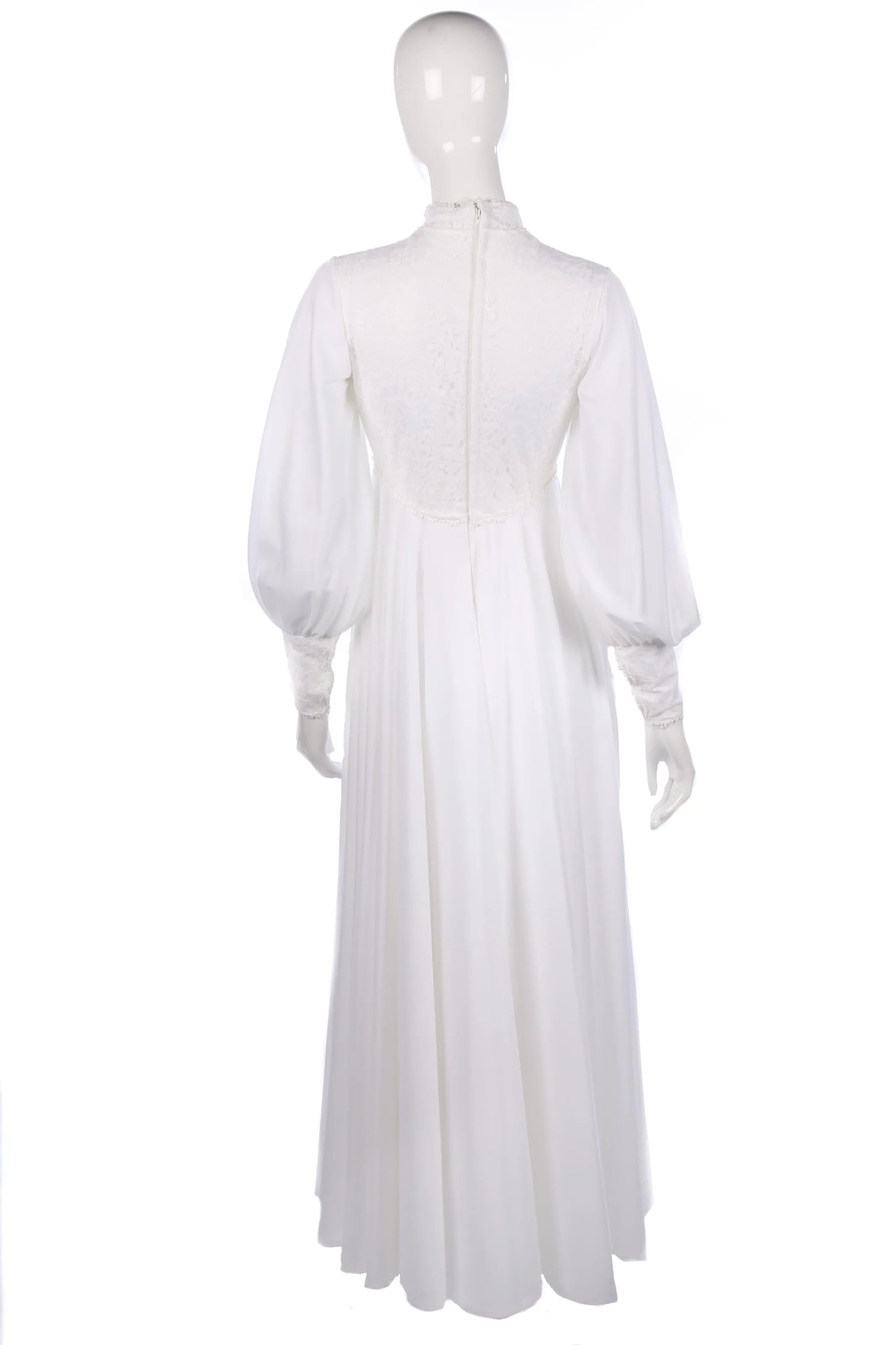 Vintage white wedding dress with flower lace and cuffed sleeves