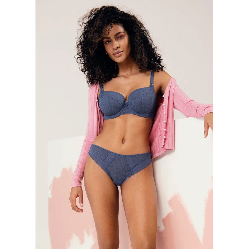 Viva Lace Brazilian Brief Vintage Denim Blue - Freya