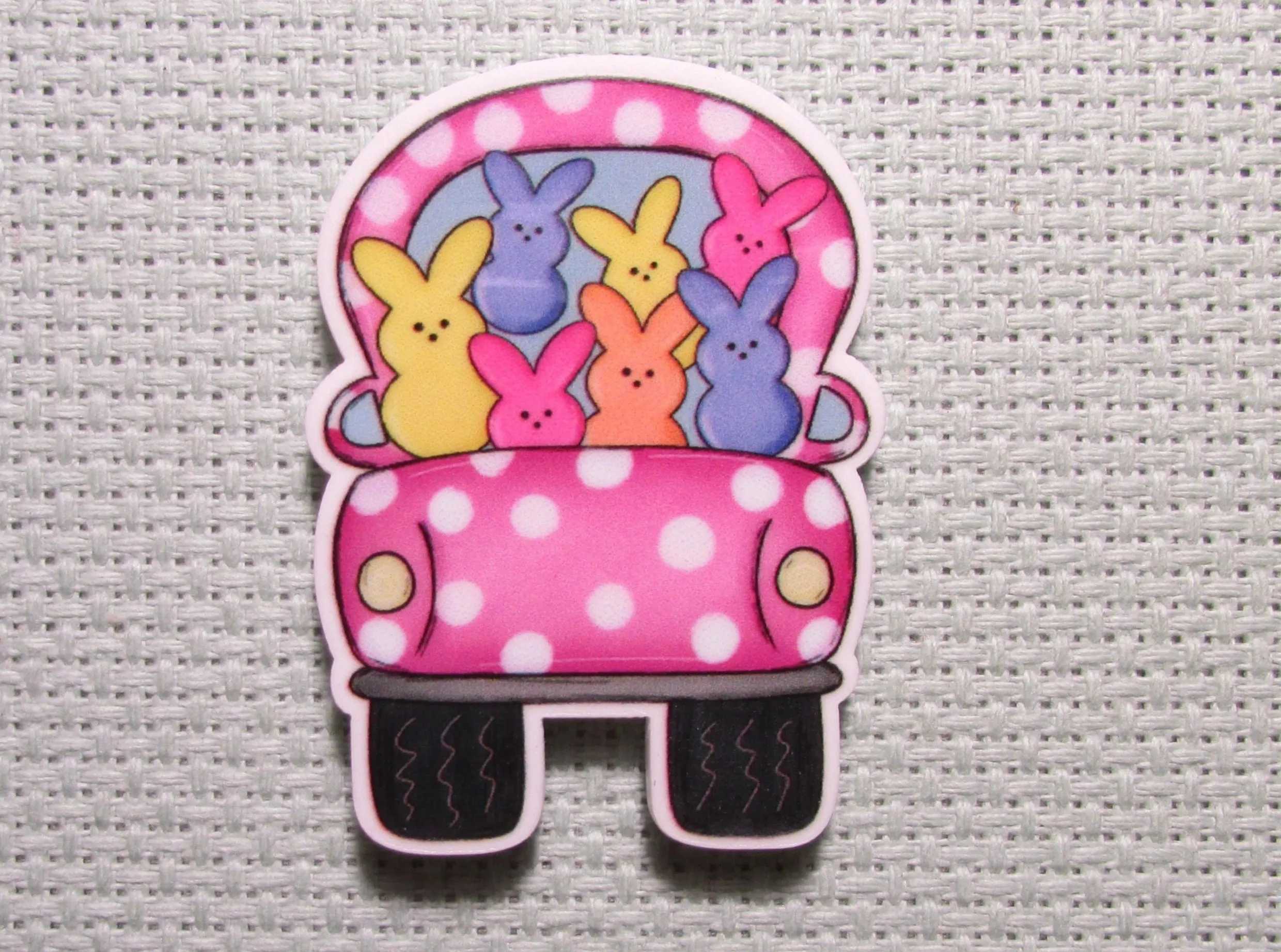 White Polka Dot Pink Peep Truck Needle Minder, Cover Minder, Magnet