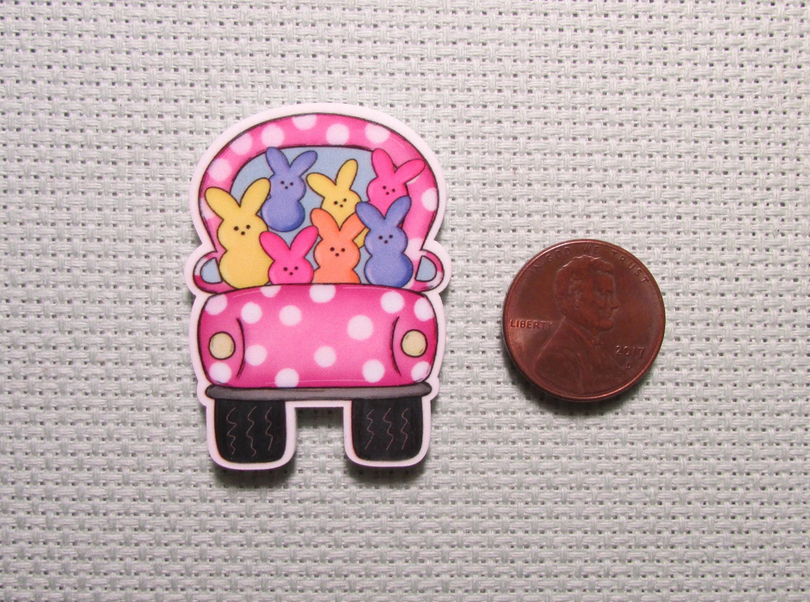 White Polka Dot Pink Peep Truck Needle Minder, Cover Minder, Magnet