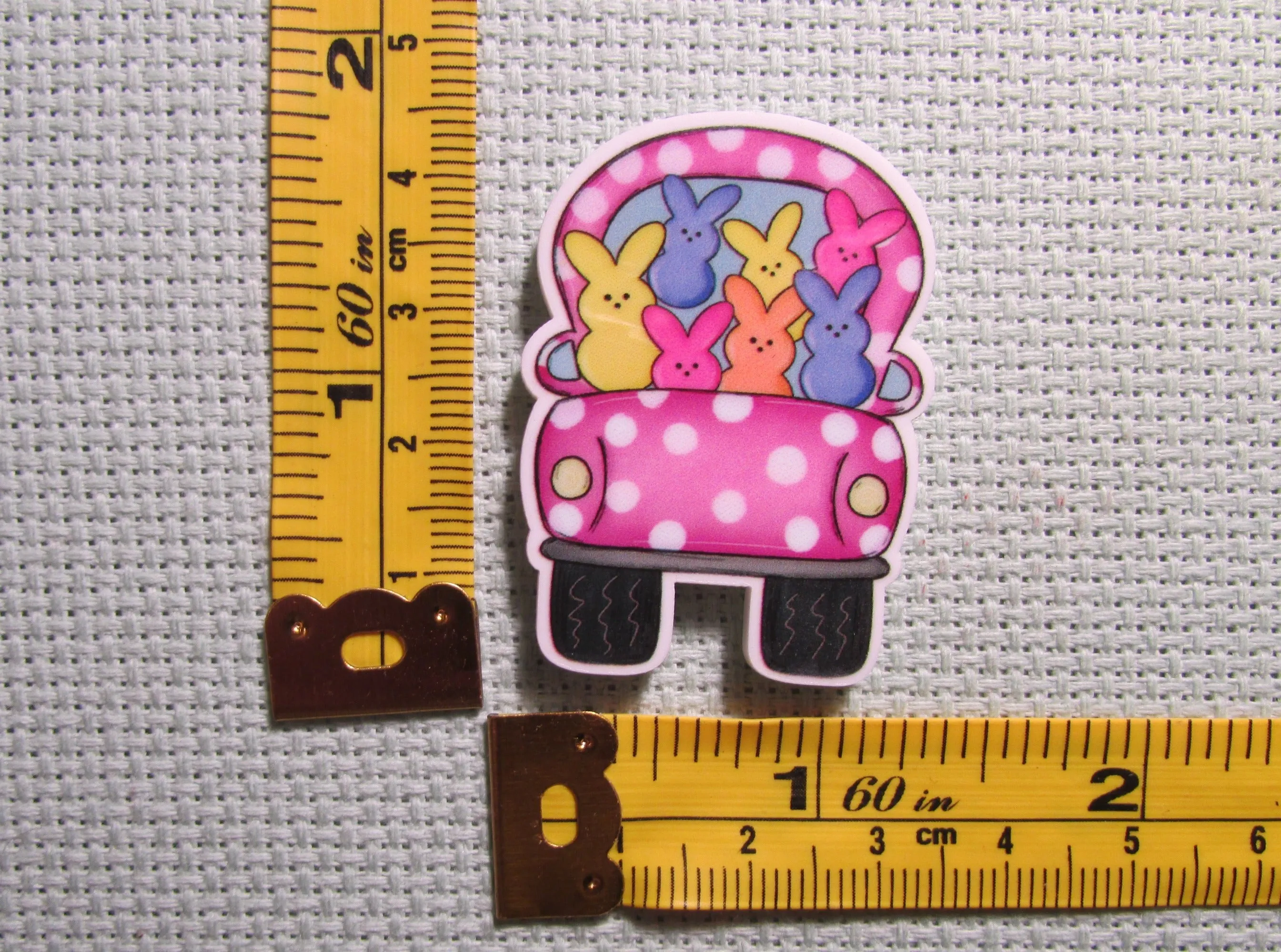 White Polka Dot Pink Peep Truck Needle Minder, Cover Minder, Magnet